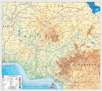 1:1.500.000 Ölçekli Nijerya Fiziki Haritası