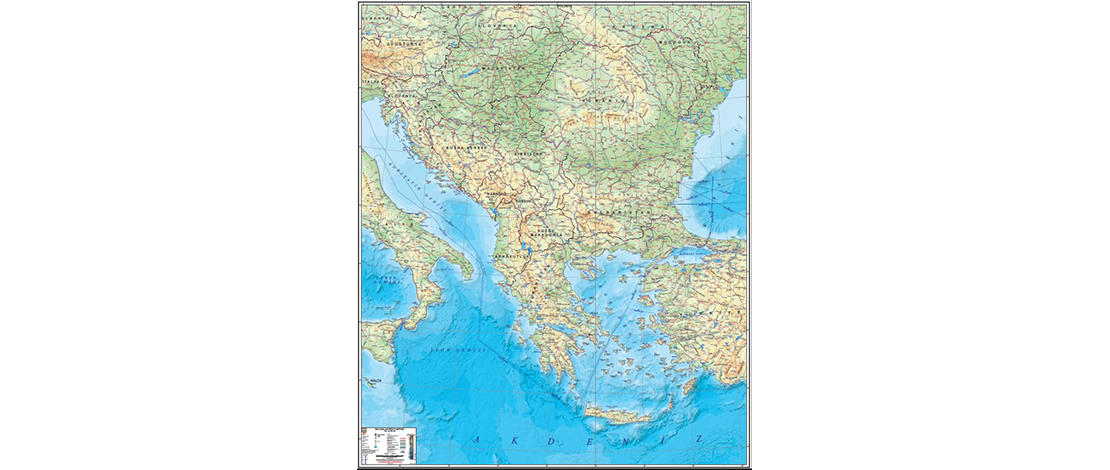 1/1 Milyon Ölçekli Balkanlar Fiziki Haritası üretilip satışa sunulmuştur.