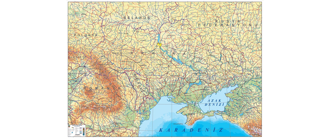 1/1.000.000 ölçekli Ukrayna Fiziki ve Siyasi Haritaları üretilmiştir. İnternet sitemizin indirilebilir ürünler kısmında, ücretsiz olarak sunulmuştur.