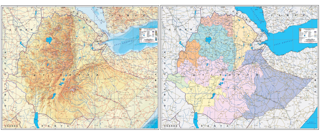 1/1.500.000 ölçekli Etiyopya Siyasi ve Fiziki Haritaları üretilerek satışa sunulmuştur.