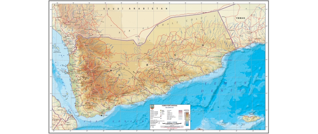 1/2.000.000 ölçekli Yemen Siyasi ve Fiziki Haritaları satışa sunulmuştur.