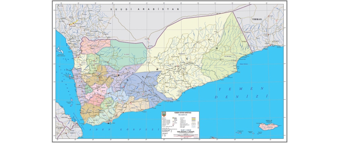 1/2.000.000 ölçekli Yemen Siyasi ve Fiziki Haritaları satışa sunulmuştur.