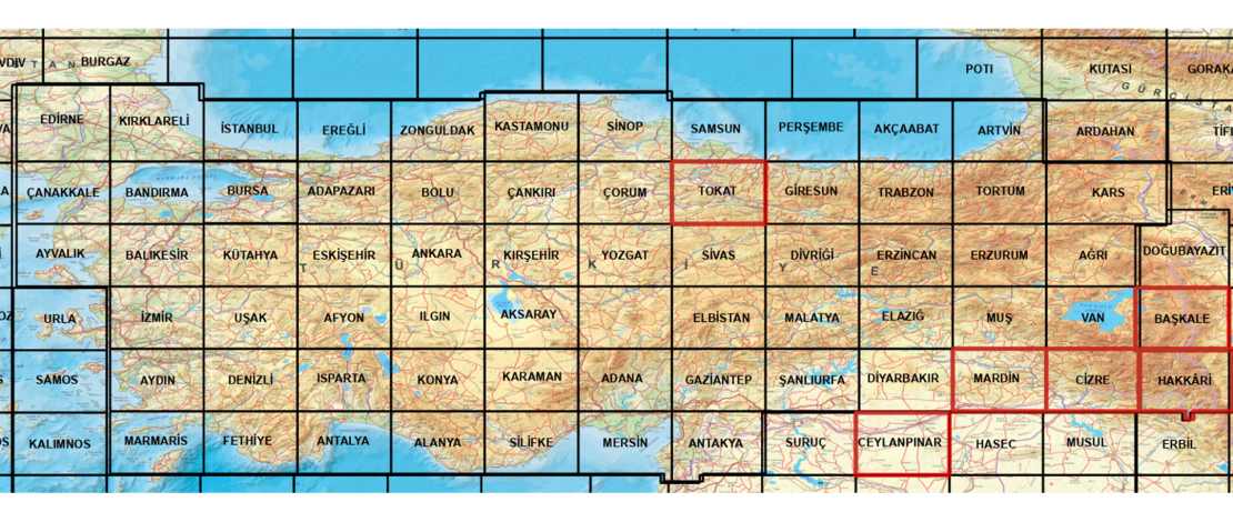 1/250.000 ölçekli BAŞKALE, CEYLANPINAR, CİZRE, HAKKARİ, MARDİN, TOKAT paftalarına ait ortofotolar, HGM KÜRE MASAÜSTÜ, HGM KÜRE MOBİL ve HGM ATLAS uygulamalarında güncellenmiştir.