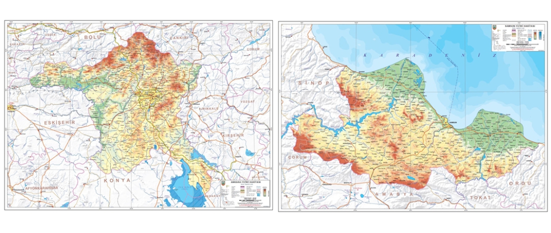 Ankara, Çankırı, Çorum, Denizli, Hatay, Kahramanmaraş, Kayseri, Konya, Niğde, Samsun, Tekirdağ, Tokat ve Trabzon illerine ait kabartma haritalar satışa sunulmuştur.
