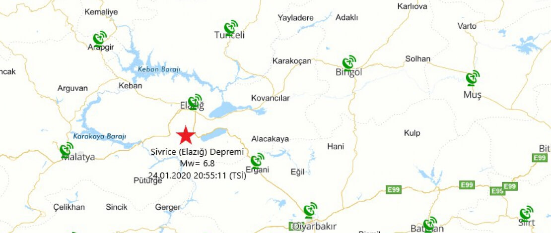 Elazığ Depremine İlişkin Olarak 38 Adet TUSAGA-Aktif İstasyonuna Ait 21 – 27 Ocak 2020 Tarihleri Arasındaki 1 Saniyelik Veriler Yayımlanmıştır.