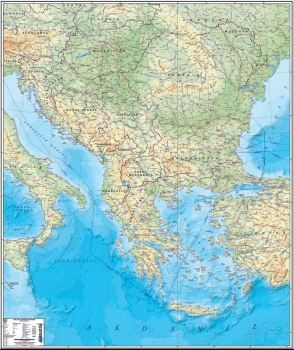 1:1.000.000 Ölçekli Balkanlar Fiziki Haritası