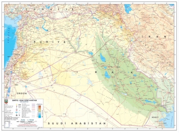 1:1.800.000 Ölçekli Suriye-Irak Fiziki Haritası