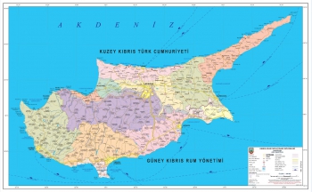 1:300.000 Ölçekli Kıbrıs Adası Mülki İdare Bölümleri Haritası