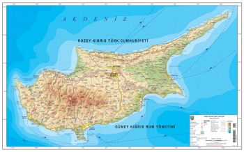 1:300.000 Ölçekli Raster Kıbrıs Adası Fiziki Haritası